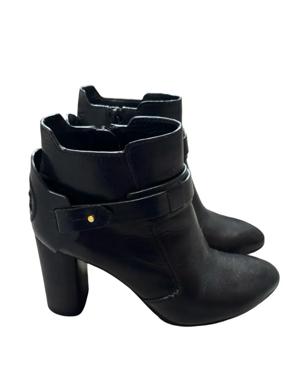 Tory Burch Colton Black Leather Ankle Booties Block Heel Size 7